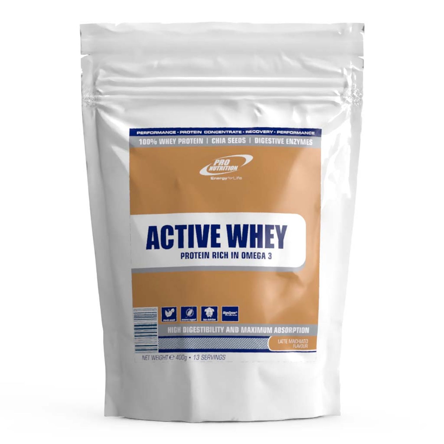 Proteine din zer, cu complex enximatic, Active Whey Latte machiato 400g fotografia produsului