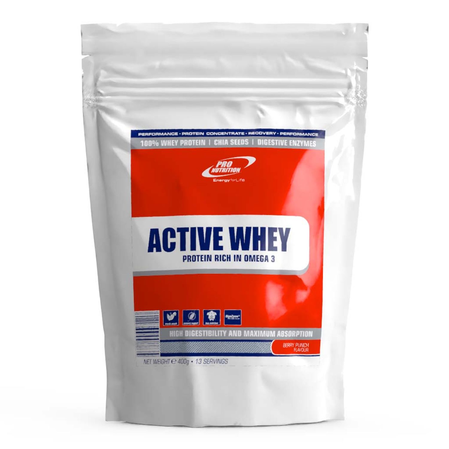 Proteine din zer, cu complex enximatic, Active Whey Berry punch 400g fotografia produsului
