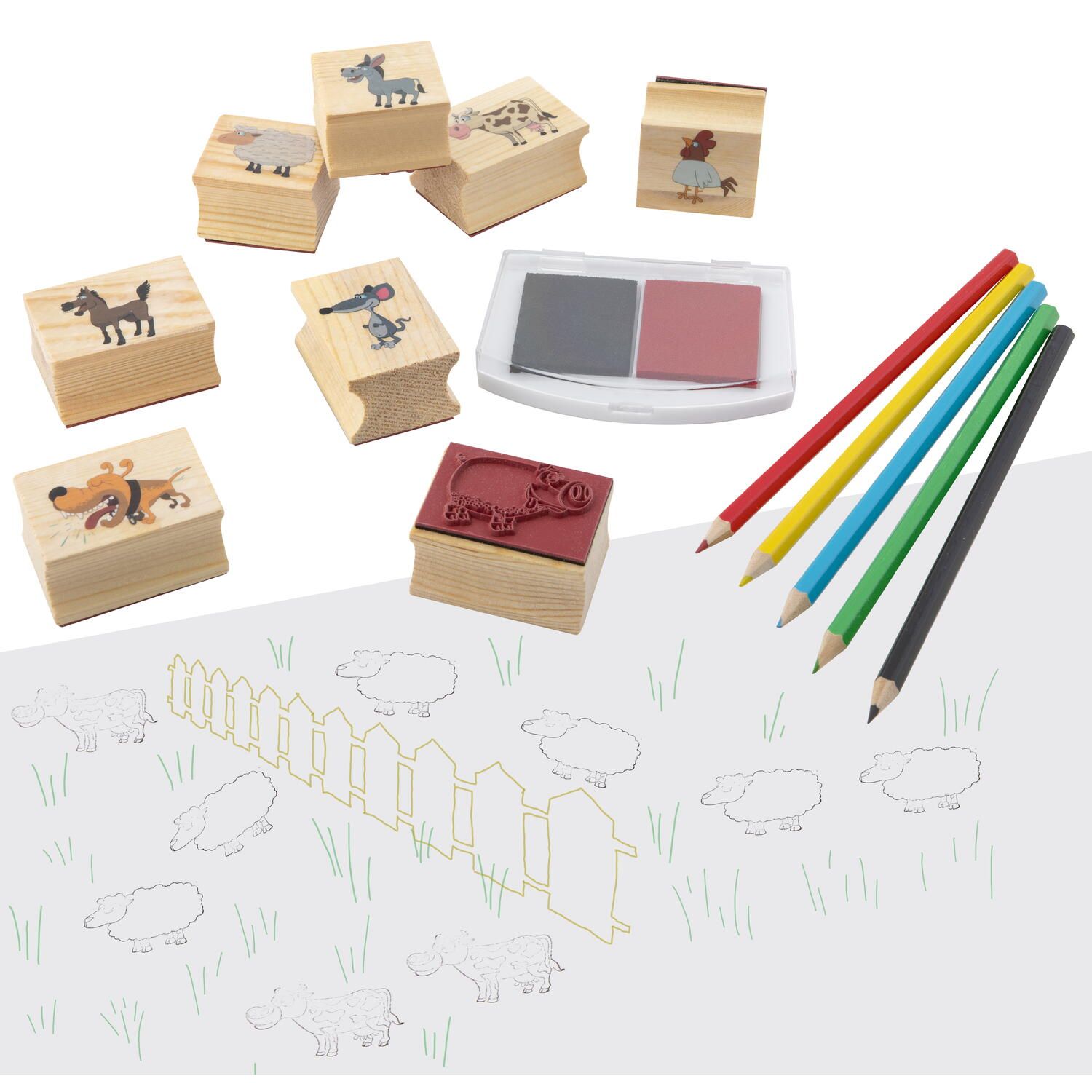 Set creativ - Stampile din lemn cu tusiera fotografia produsului View 2 L