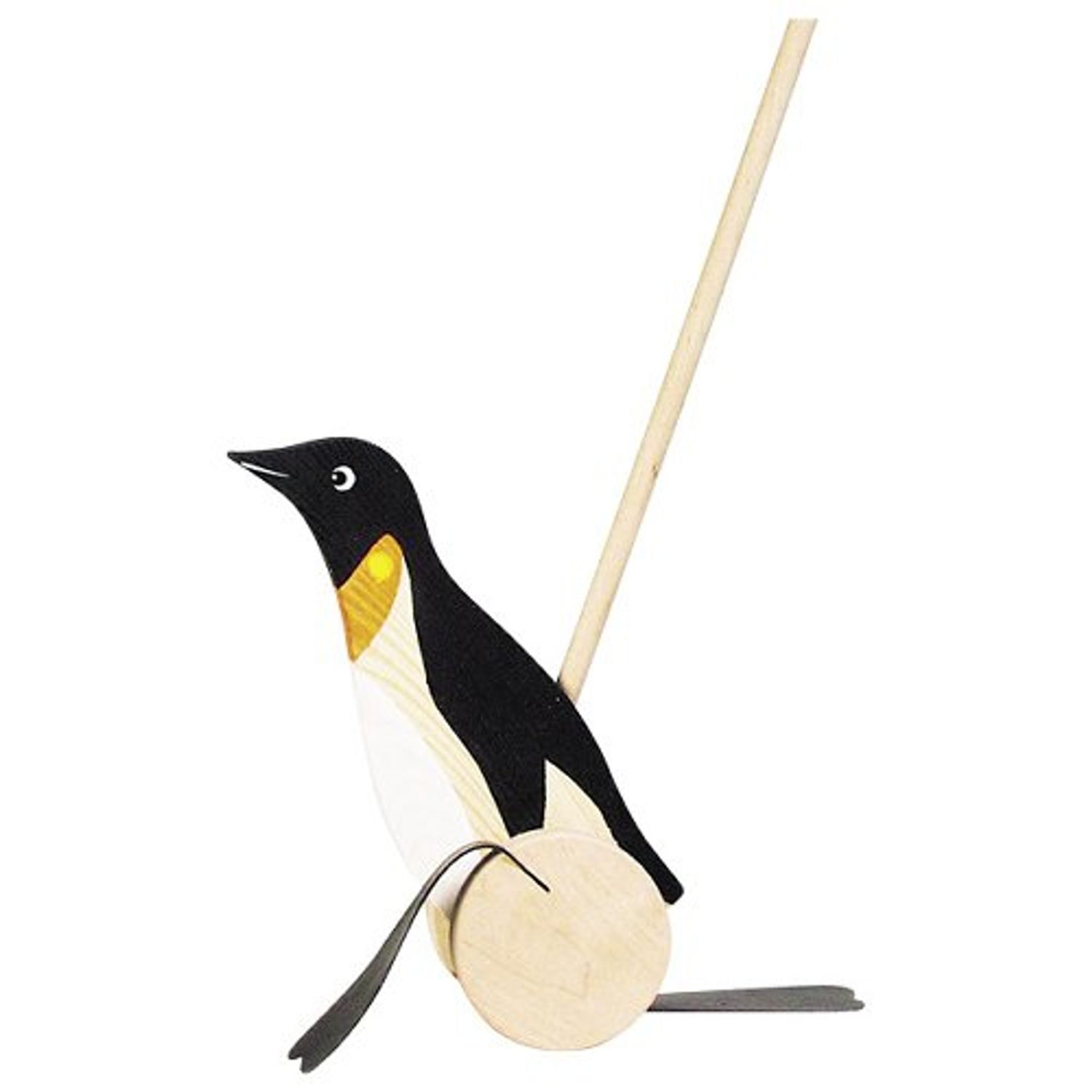 Jucarie de impins din lemn cu bat- Pinguin fotografia produsului
