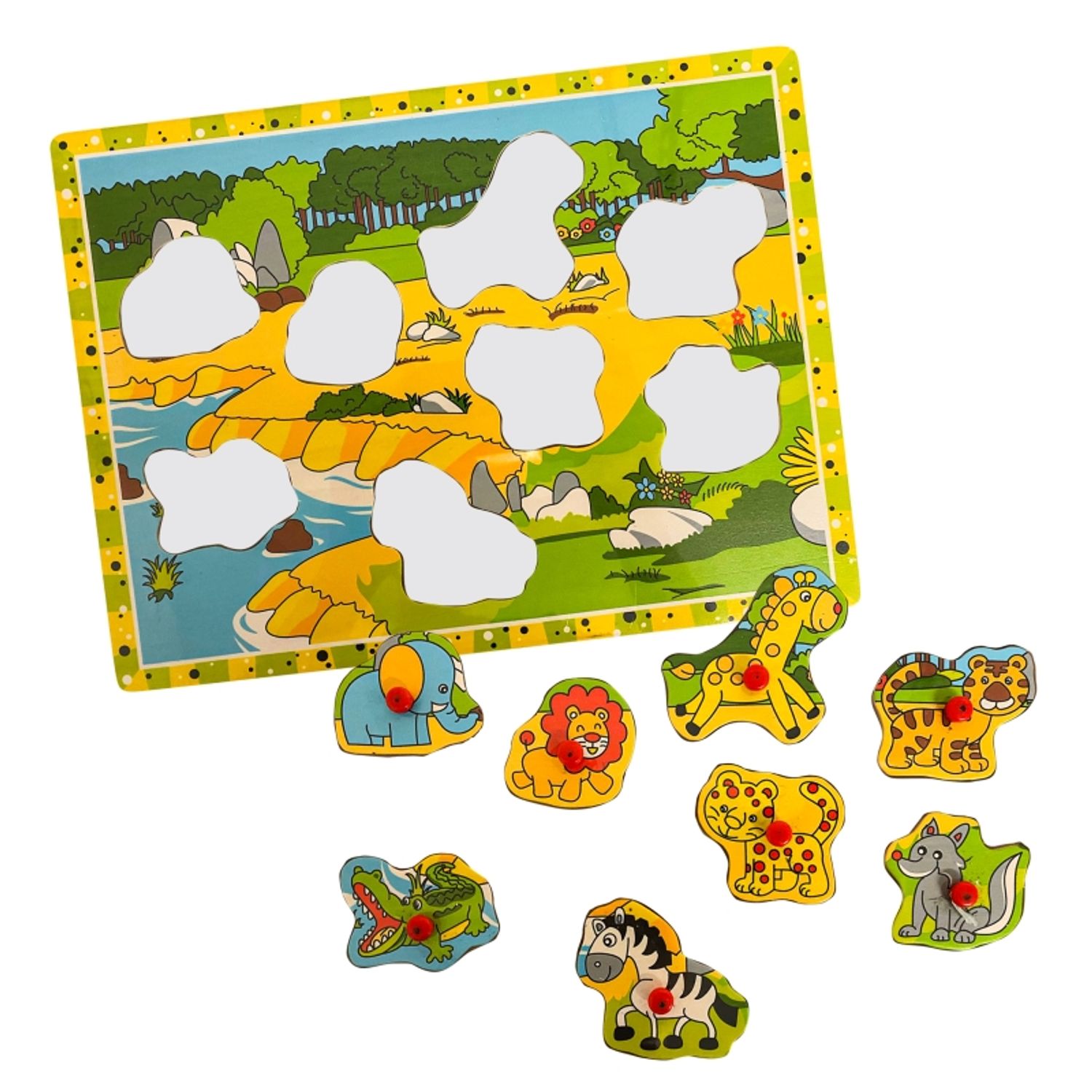 Puzzle din lemn cu animale din jungla, 8 piese, Gonga&reg; fotografia produsului View 2 L