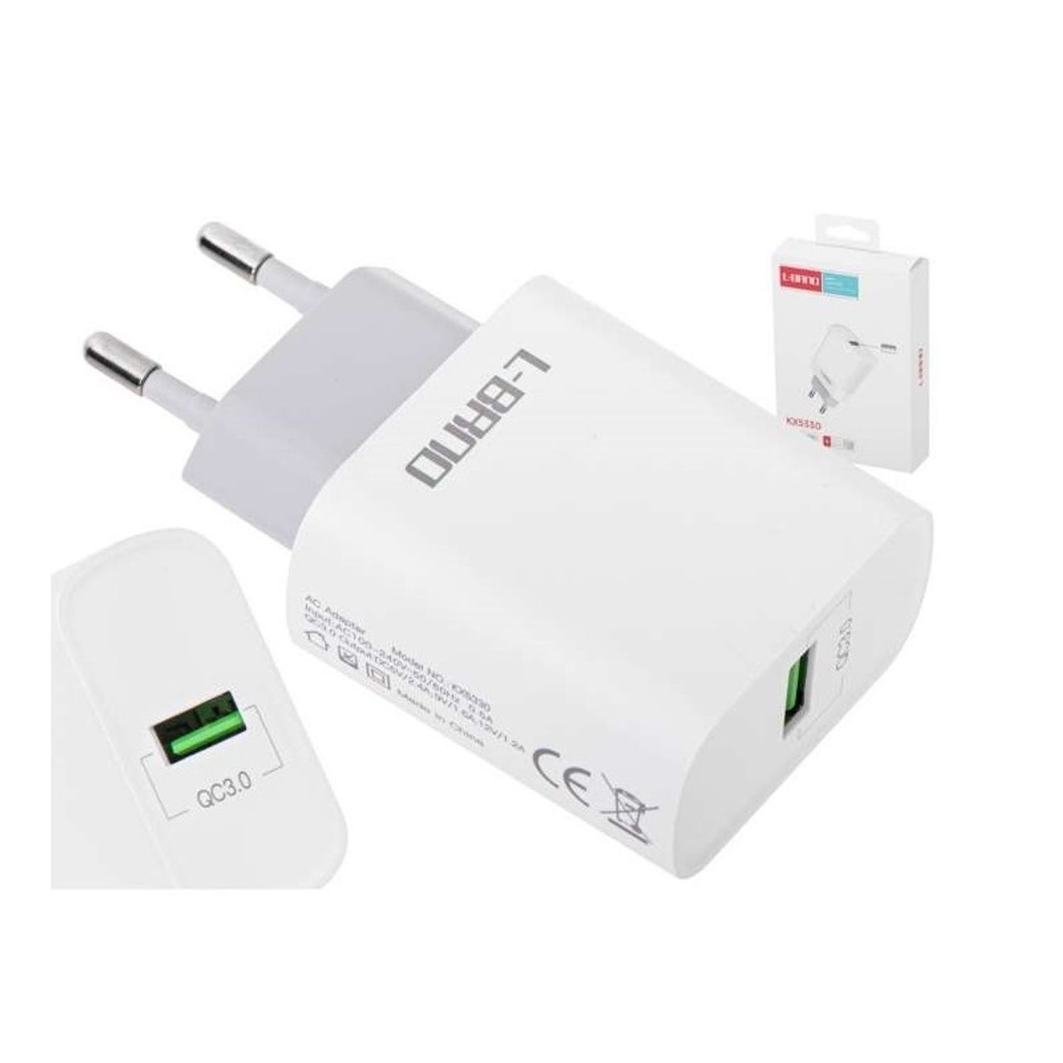 &Icirc;ncarcator Usb de perete,incarcare rapida 15W,L-BRNO Alb fotografia produsului View 3 L