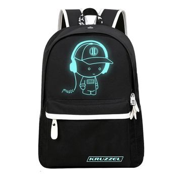 Rucsac cu desen reflectorizant, port Usb si Mini Stereo Jack, Kruzzel Negru