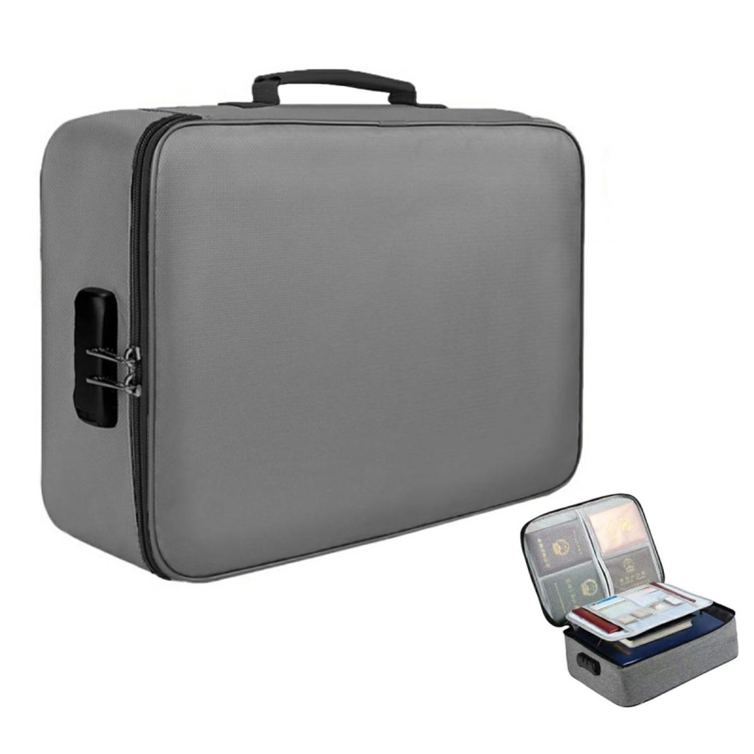 Geanta pentru documente si accesorii, cu cifru, gri, Gonga® Gri fotografia produsului View 2 L