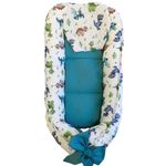 Pozitionator pentru bebelusi, Baby Nest, Model Dinozauri, 100% bumbac Ranforce, Verde - Turcoaz fotografia produsului