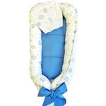 Pozitionator pentru bebelusi, Baby Nest, Model Nor Albastru, 100% bumbac Ranforce, Alb - Albastru fotografia produsului