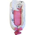 Pozitionator pentru bebelusi, Baby Nest, Model Panda Roz, 100% bumbac Ranforce, Roz - Alb fotografia produsului