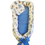 Pozitionator pentru bebelusi, Baby Nest, Model Ursuleti Albastru, 100% bumbac Ranforce, Bleu - Albastru fotografia produsului