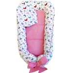 Pozitionator pentru bebelusi, Baby Nest, Model Fluturasi, 100% bumbac Ranforce, Roz - Albastru fotografia produsului