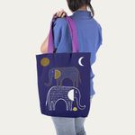 Geanta Handmade Tote Liner cu Captuseala, Desen Abstract 2 Elefanti, Multicolor, 45x37 cm fotografia produsului View 3 S