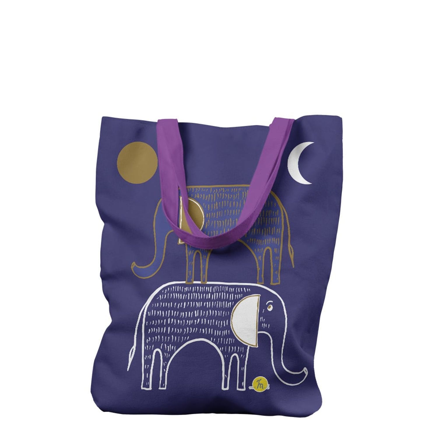 Geanta Handmade Tote Liner cu Captuseala, Desen Abstract 2 Elefanti, Multicolor, 45x37 cm fotografia produsului