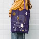 Geanta Handmade Tote Liner cu Captuseala, Desen Abstract 2 Elefanti, Multicolor, 45x37 cm fotografia produsului View 4 S