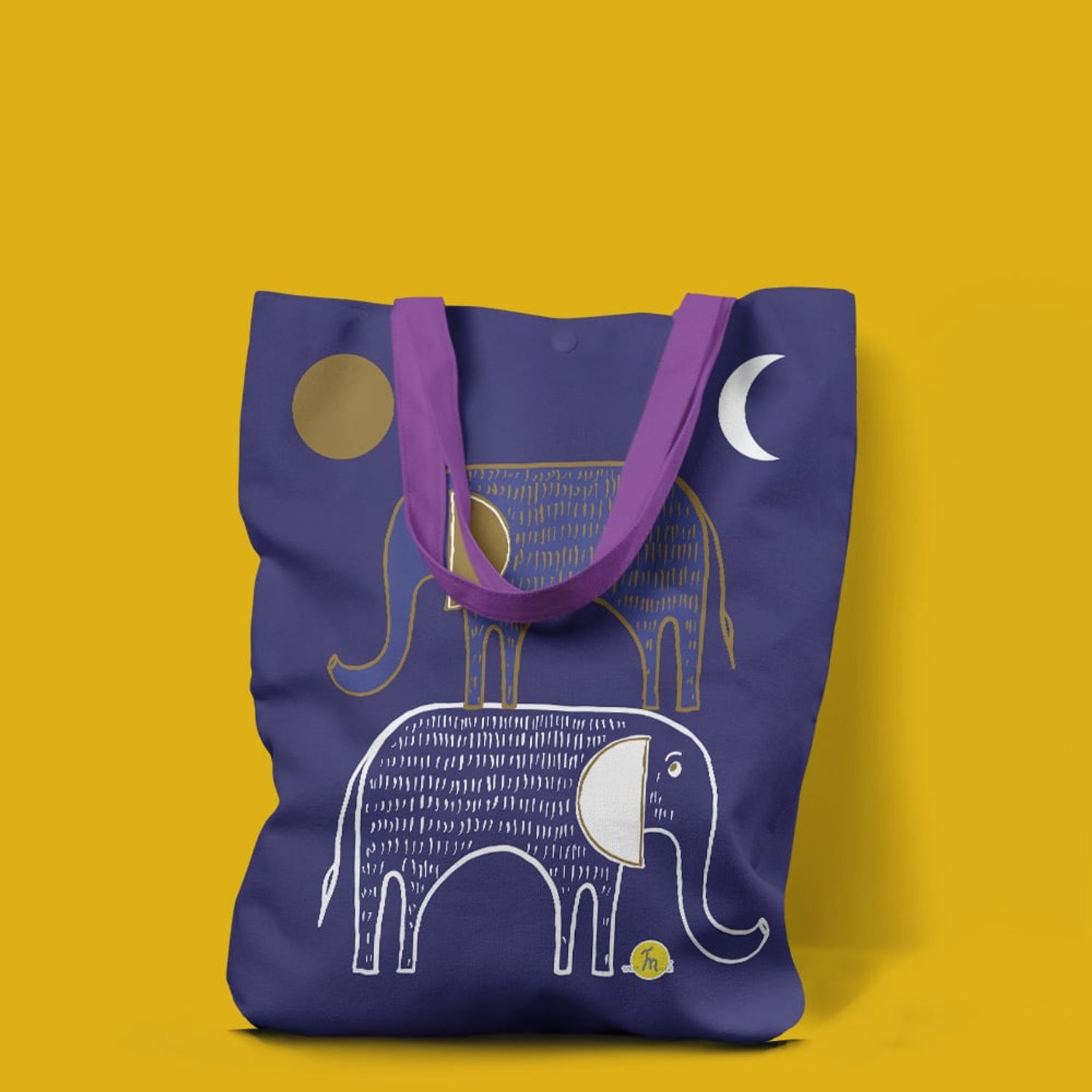 Geanta Handmade Tote Liner cu Captuseala, Desen Abstract 2 Elefanti, Multicolor, 45x37 cm fotografia produsului View 5 L