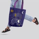 Geanta Handmade Tote Liner cu Captuseala, Desen Abstract 2 Elefanti, Multicolor, 45x37 cm fotografia produsului View 2 S