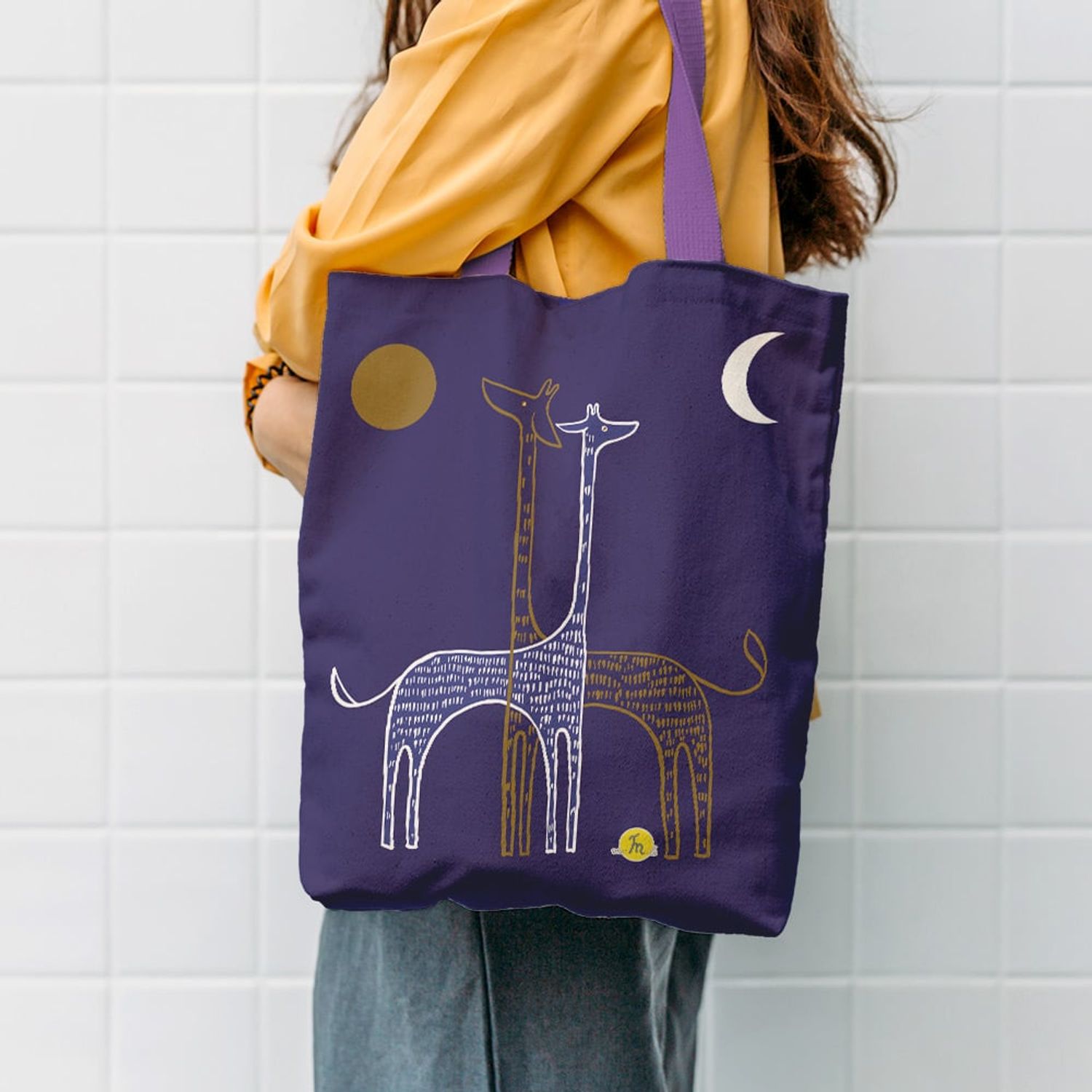 Geanta Handmade Tote Liner cu Captuseala, Desen Abstract 2 Girafe, Multicolor, 45x37 cm fotografia produsului View 3 L