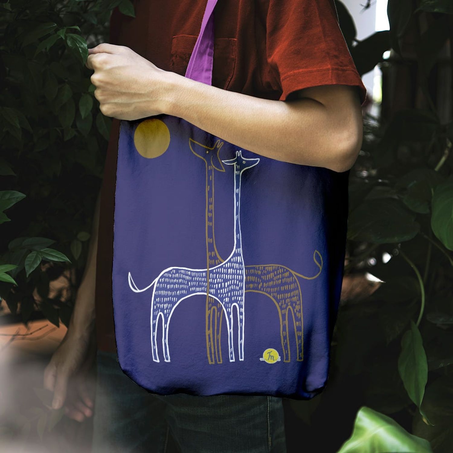 Geanta Handmade Tote Liner cu Captuseala, Desen Abstract 2 Girafe, Multicolor, 45x37 cm fotografia produsului View 6 L
