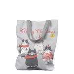 Geanta Handmade Tote Liner cu Captuseala, Merry Christmas Urare de Craciun de la 4 Pisici, Multicolor, 45x37 cm fotografia produsului