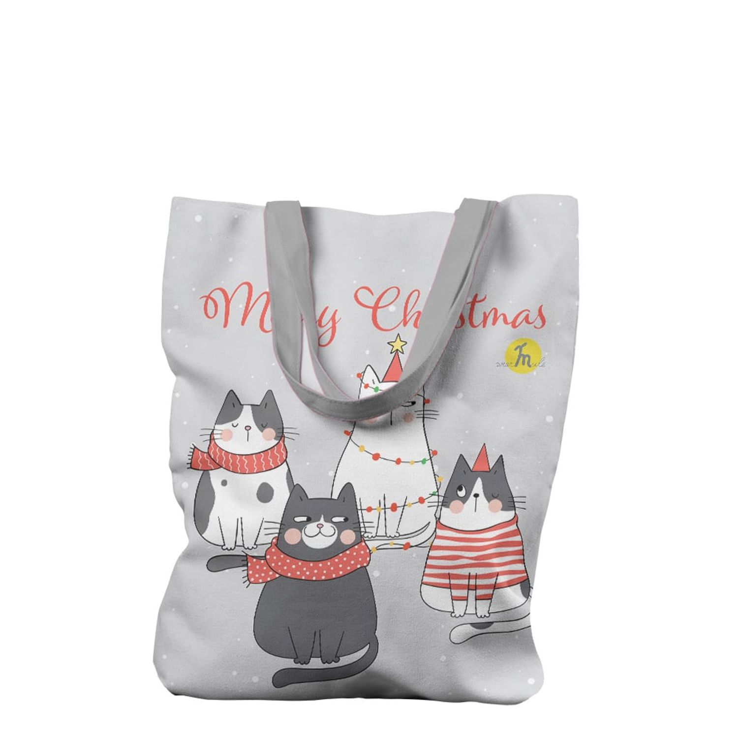 Geanta Handmade Tote Liner cu Captuseala, Merry Christmas Urare de Craciun de la 4 Pisici, Multicolor, 45x37 cm fotografia produsului