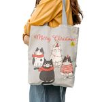 Geanta Handmade Tote Liner cu Captuseala, Merry Christmas Urare de Craciun de la 4 Pisici, Multicolor, 45x37 cm fotografia produsului View 3 S