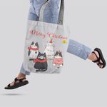 Geanta Handmade Tote Liner cu Captuseala, Merry Christmas Urare de Craciun de la 4 Pisici, Multicolor, 45x37 cm fotografia produsului View 4 S