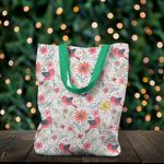 Geanta Handmade Tote Liner cu Captuseala, Pattern cu Pasari si Plante, Multicolor, 45x37 cm fotografia produsului View 4 S