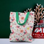 Geanta Handmade Tote Liner cu Captuseala, Pattern cu Pasari si Plante, Multicolor, 45x37 cm fotografia produsului View 2 S