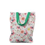 Geanta Handmade Tote Liner cu Captuseala, Pattern cu Pasari si Plante, Multicolor, 45x37 cm fotografia produsului
