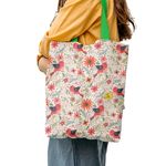 Geanta Handmade Tote Liner cu Captuseala, Pattern cu Pasari si Plante, Multicolor, 45x37 cm fotografia produsului View 6 S