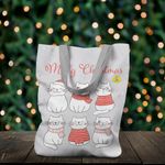 Geanta Handmade Tote Liner cu Captuseala, Merry Christmas Urare de Craciun de la 6 Pisici, Multicolor, 45x37 cm fotografia produsului View 5 S