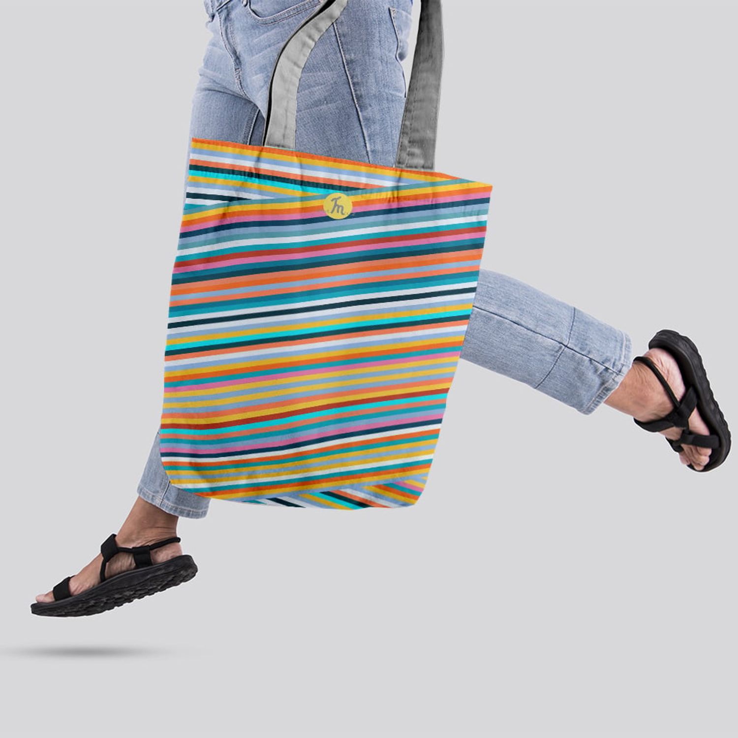 Geanta Handmade, Tote Bag Liner Original Mulewear, Abstract Magia Culorilor, Stripey Magic, Multicolor, 45x37 cm fotografia produsului View 4 L