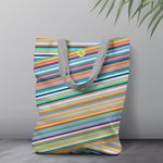 Geanta Handmade, Tote Bag Liner Original Mulewear, Abstract Magia Culorilor, Stripey Magic, Multicolor, 45x37 cm fotografia produsului View 5 S