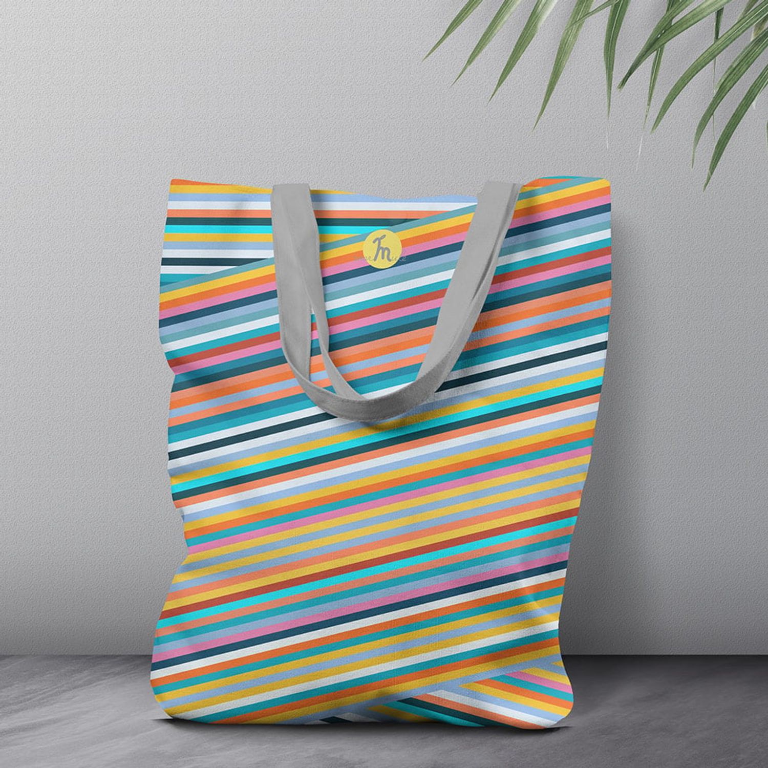 Geanta Handmade, Tote Bag Liner Original Mulewear, Abstract Magia Culorilor, Stripey Magic, Multicolor, 45x37 cm fotografia produsului View 5 L