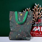 Geanta Handmade Tote Liner cu Captuseala, Pattern cu Plante Diverse, Multicolor, 45x37 cm fotografia produsului View 2 S