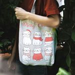 Geanta Handmade Tote Liner cu Captuseala, Merry Christmas Urare de Craciun de la 6 Pisici, Multicolor, 45x37 cm fotografia produsului View 6 S