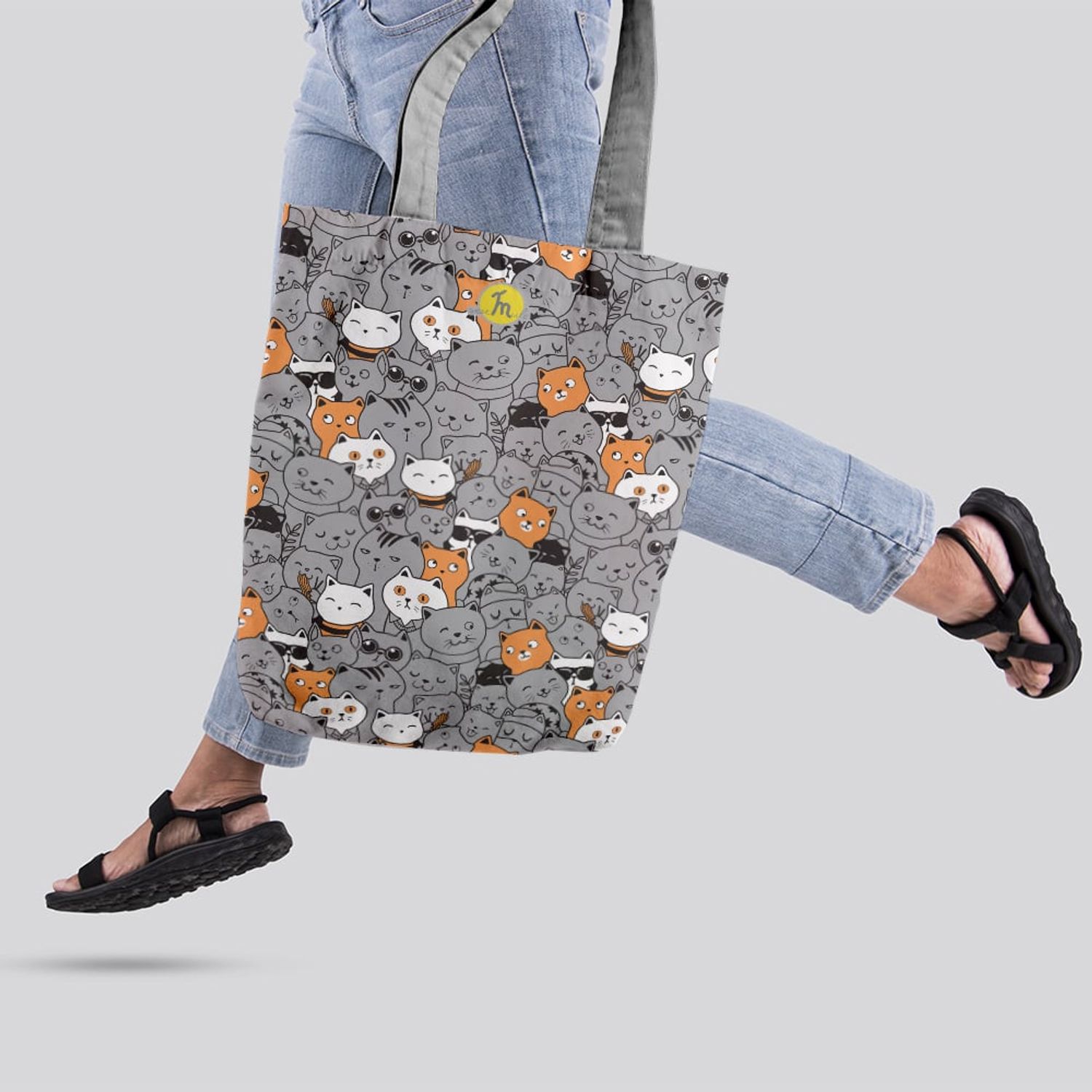 Geanta Handmade Tote Liner cu Captuseala, Pisici Smechere, Multicolor, 45x37 cm fotografia produsului View 2 L