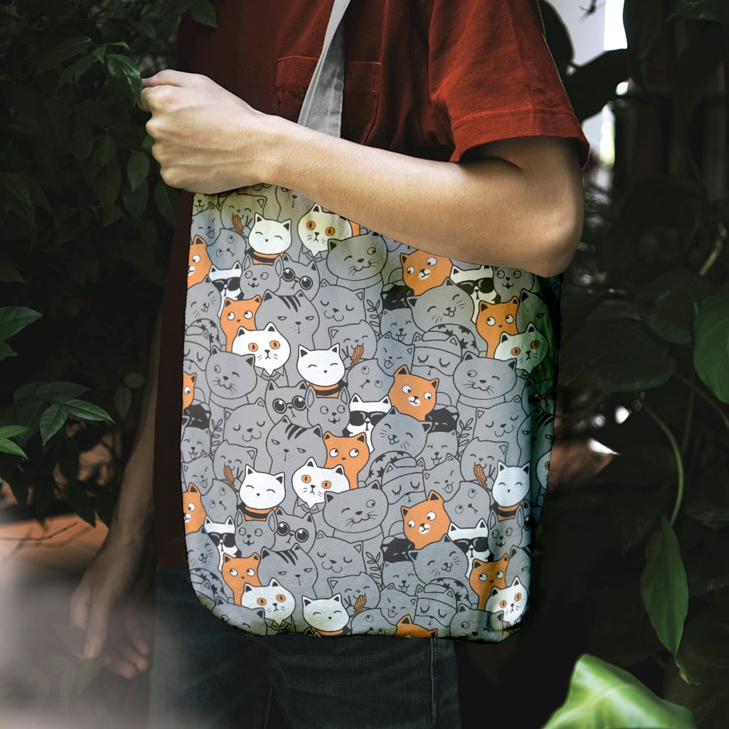 Geanta Handmade Tote Liner cu Captuseala, Pisici Smechere, Multicolor, 45x37 cm fotografia produsului View 4 L