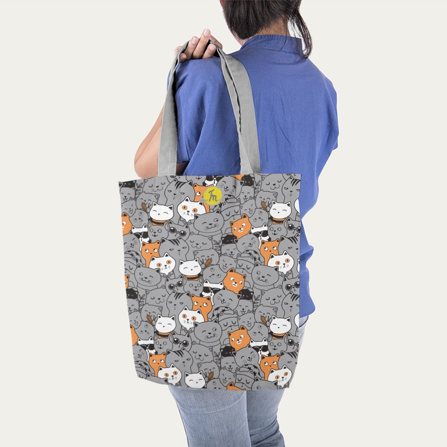 Geanta Handmade Tote Liner cu Captuseala, Pisici Smechere, Multicolor, 45x37 cm fotografia produsului View 5 L