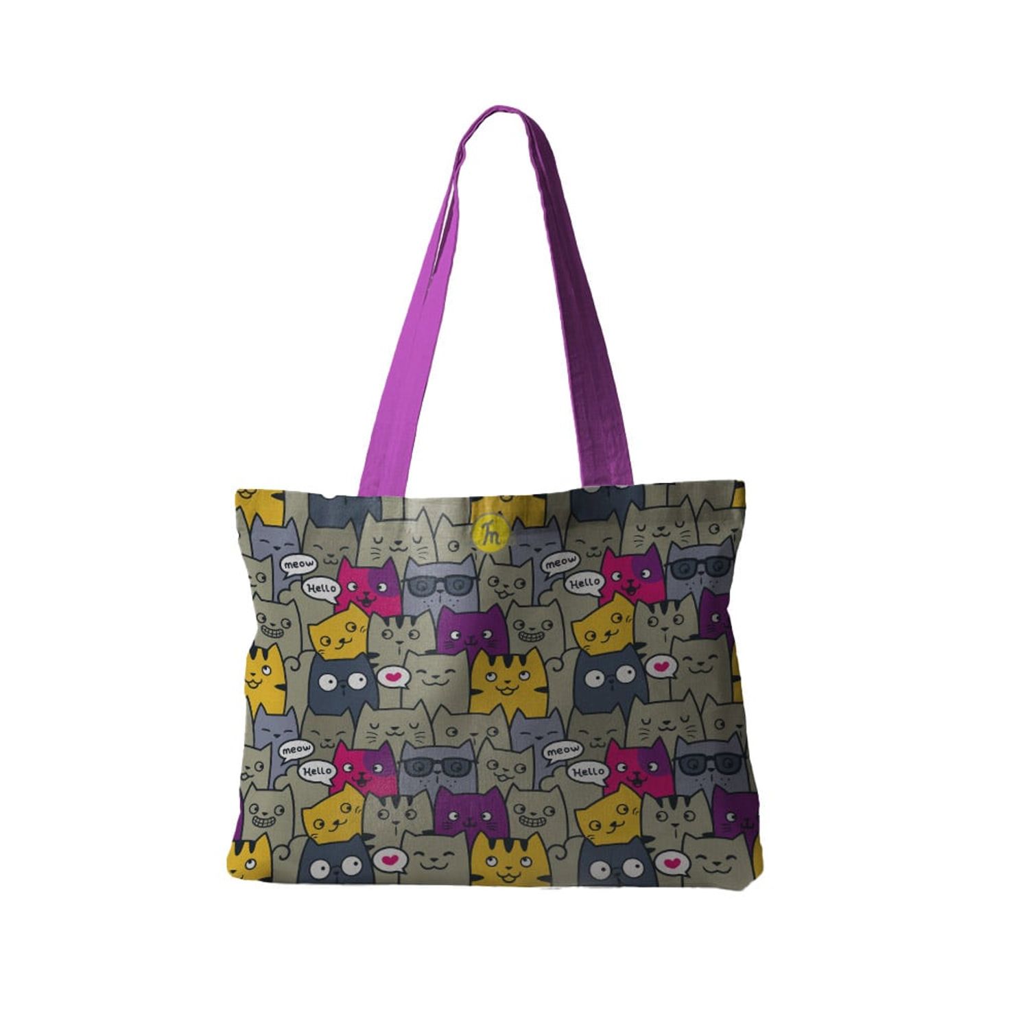 Geanta Handmade Tote Fatty cu Captuseala, Pisici Vorbarete, Multicolor, 37x45 cm fotografia produsului