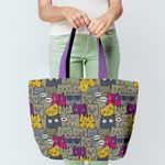 Geanta Handmade Tote Fatty cu Captuseala, Pisici Vorbarete, Multicolor, 37x45 cm fotografia produsului View 2 S