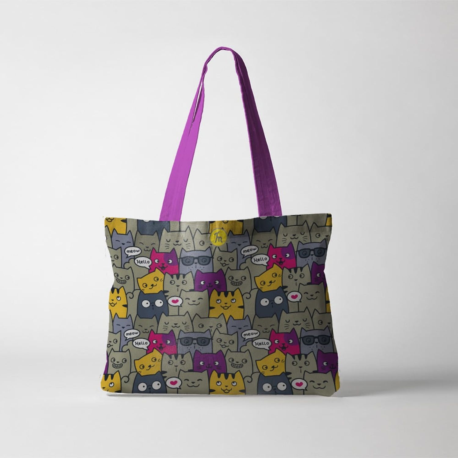 Geanta Handmade Tote Fatty cu Captuseala, Pisici Vorbarete, Multicolor, 37x45 cm fotografia produsului View 4 L