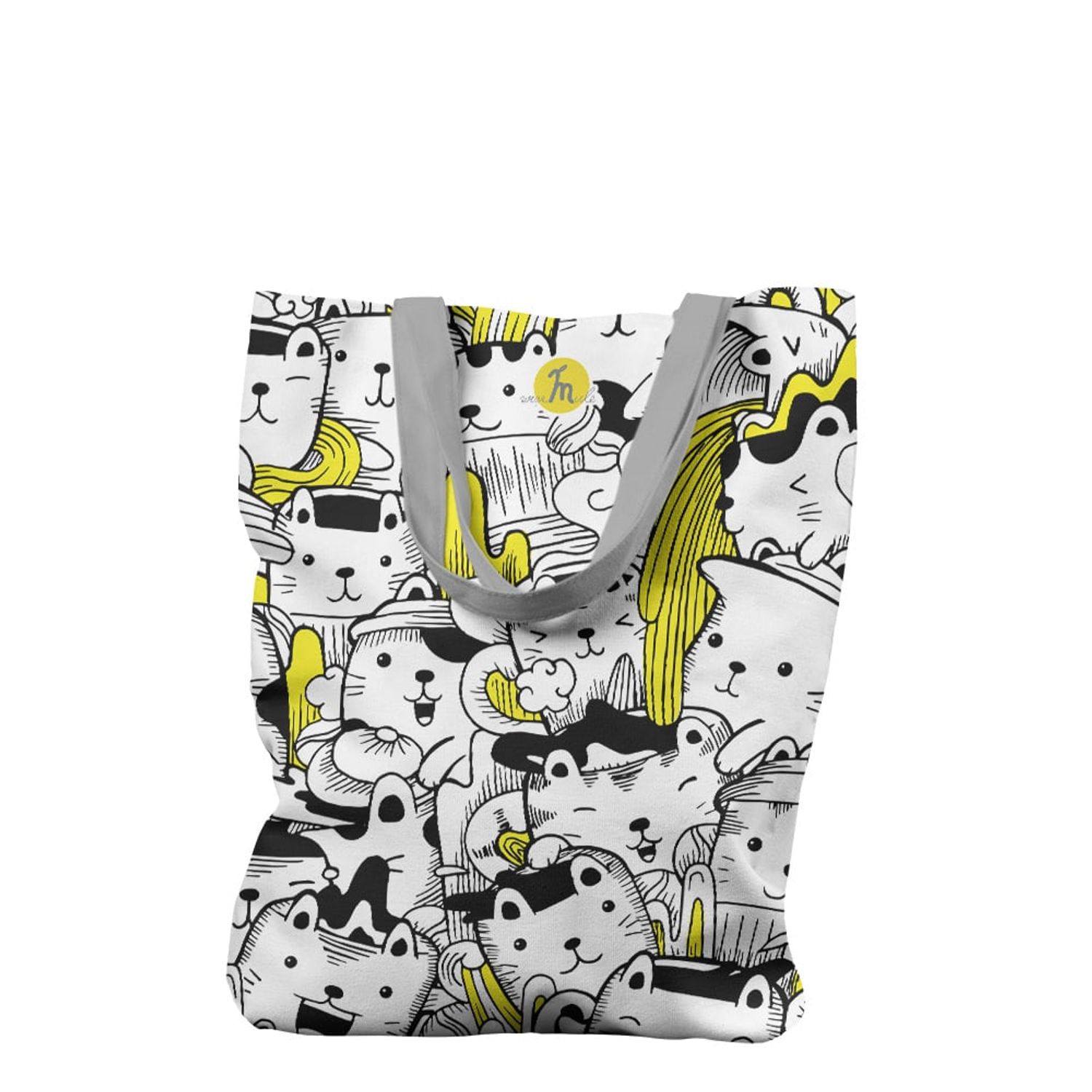 Geanta Handmade Tote Liner cu Captuseala, Pisici cu Galben, 45x37 cm fotografia produsului