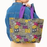 Geanta Handmade Tote Fatty cu Captuseala, Pisici Vorbarete, Multicolor, 37x45 cm fotografia produsului View 5 S