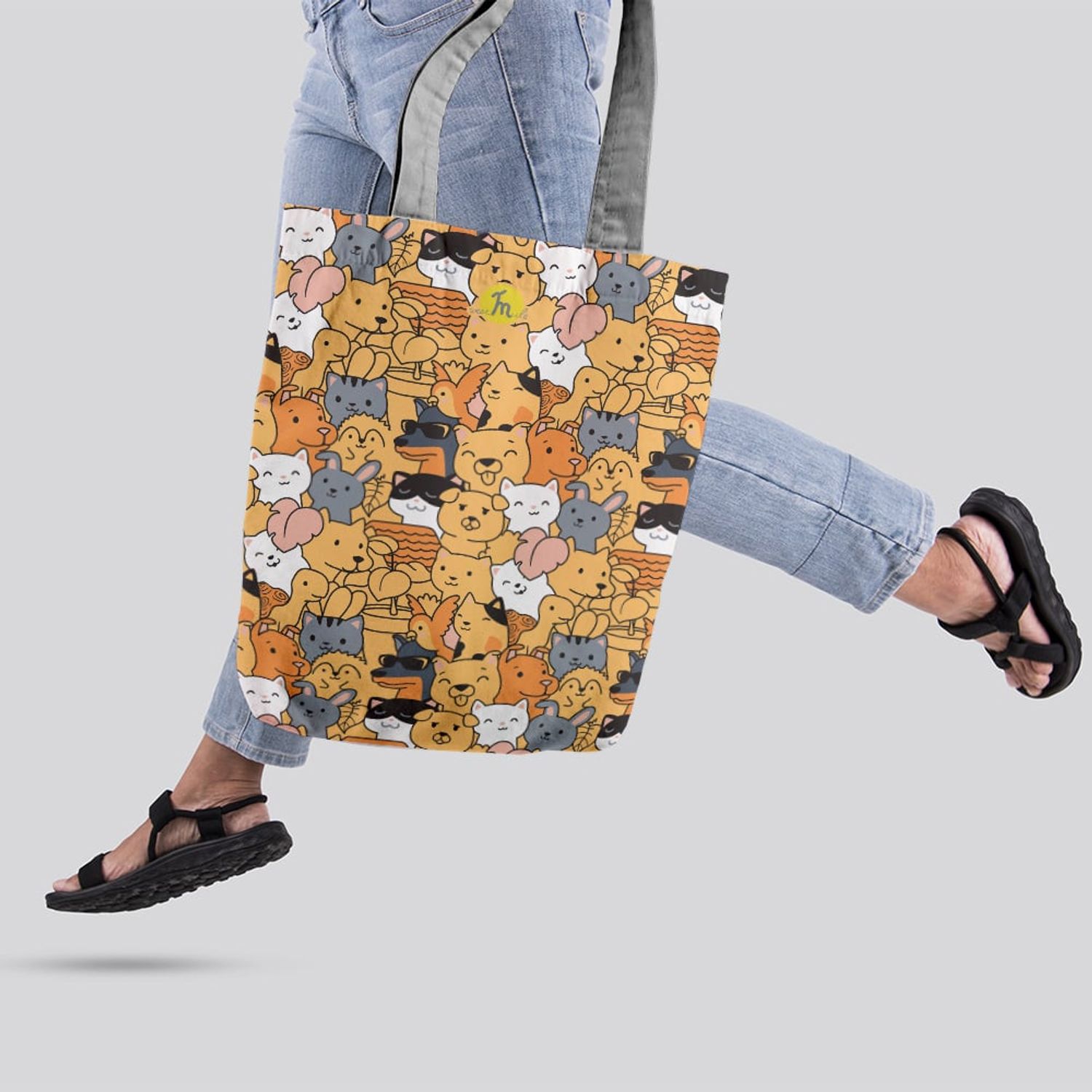 Geanta Handmade Tote Liner cu Captuseala, Ferma Animalelor, Multicolor, 45x37 cm fotografia produsului View 2 L