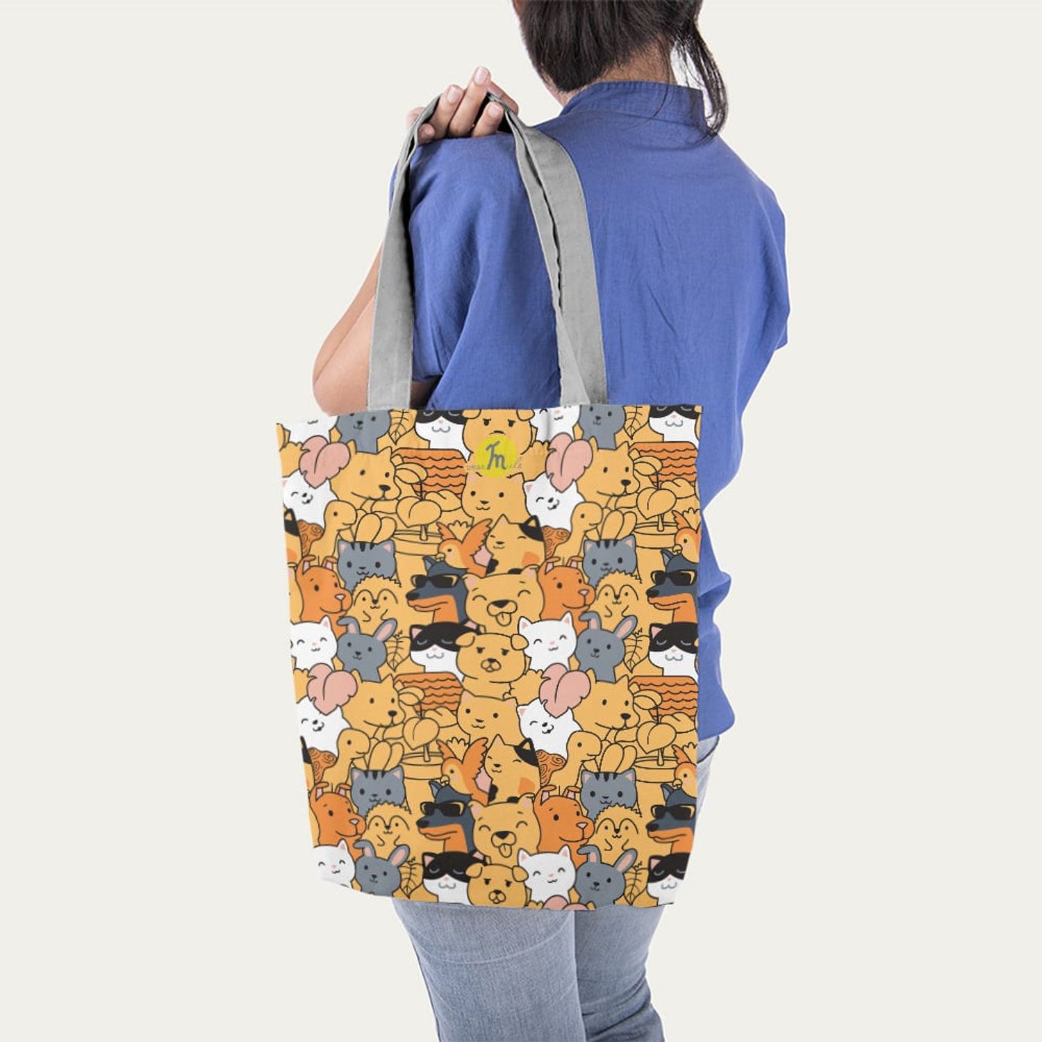 Geanta Handmade Tote Liner cu Captuseala, Ferma Animalelor, Multicolor, 45x37 cm fotografia produsului View 5 L