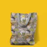 Geanta Handmade Tote Liner cu Captuseala, Pisici si Plante, Multicolor, 45x37 cm fotografia produsului View 3 S