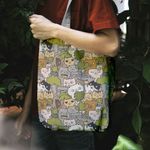 Geanta Handmade Tote Liner cu Captuseala, Pisici si Plante, Multicolor, 45x37 cm fotografia produsului View 5 S