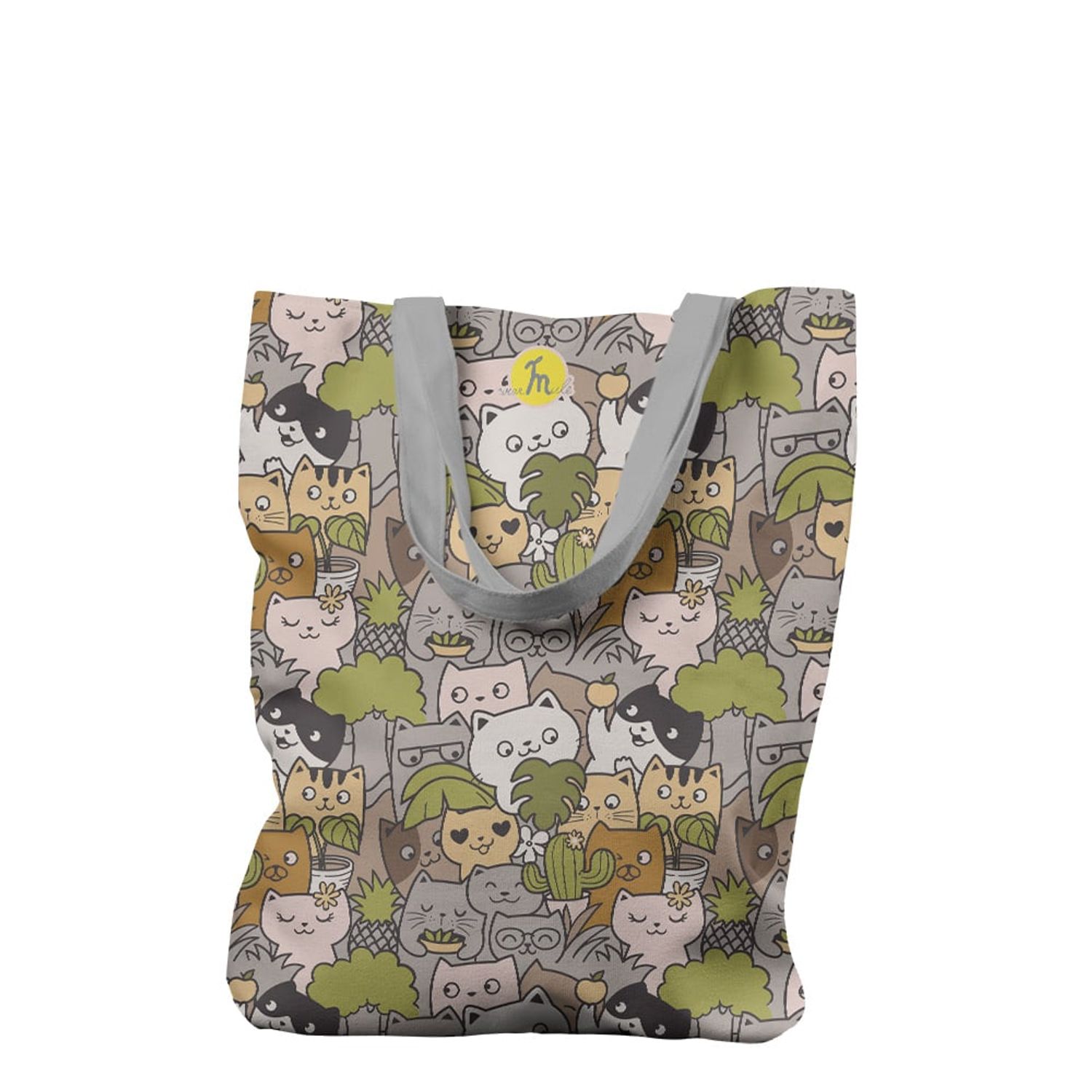 Geanta Handmade Tote Liner cu Captuseala, Pisici si Plante, Multicolor, 45x37 cm fotografia produsului