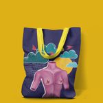 Geanta Handmade Tote Liner cu Captuseala, Afrodita Bust, Nori si Ploaie, Multicolor, 45x37 cm fotografia produsului View 3 S