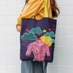 Geanta Handmade Tote Liner cu Captuseala, Afrodita Bust, Nori si Ploaie, Multicolor, 45x37 cm fotografia produsului View 5 S