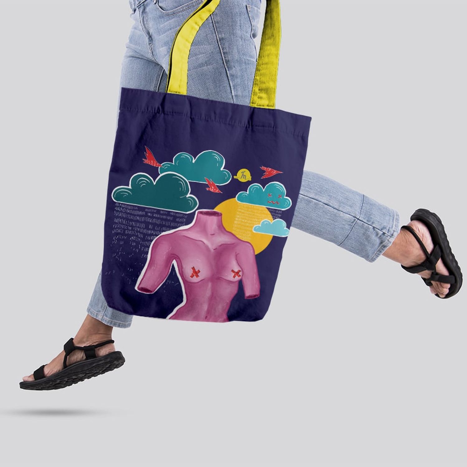 Geanta Handmade Tote Liner cu Captuseala, Afrodita Bust, Nori si Ploaie, Multicolor, 45x37 cm fotografia produsului View 2 L